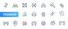 Friendship Hand Support Line Icon. Heart Community Relationship Vector Partnership Social People Together Concept