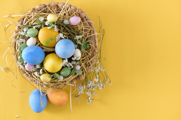 Easter eggs in nest