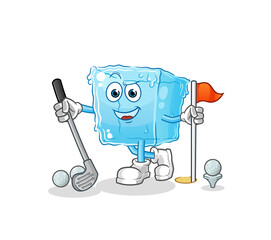 Wall Mural - ice cube playing golf vector. cartoon character