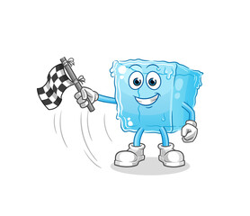 Canvas Print - ice cube hold finish flag. cartoon mascot vector