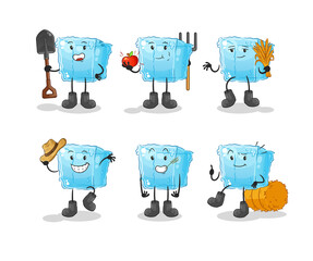 Canvas Print - ice cube farmer group character. cartoon mascot vector