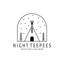 Night Teepees Logo Design, Vector, Illustration, Monoline, Linear
