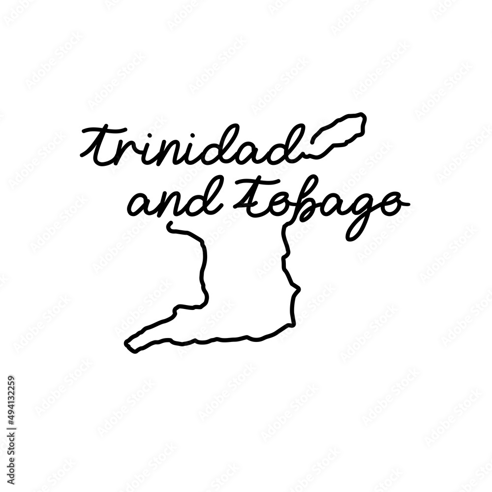 Trinidad and Tobago outline map with the handwritten country name. Continuous line drawing of patriotic home sign. A love for a small homeland. T-shirt print idea. Vector illustration.