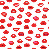 Fototapeta Pokój dzieciecy - lips with red lipstick seamless pattern. mouth vector illustration hand drawn in cartoon style.