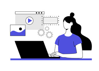 Wall Mural - design and programming of the landing page, advertising. a designer working on a mobile application.