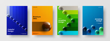 Geometric 3D Spheres Catalog Cover Layout Collection. Modern Corporate Brochure Vector Design Concept Composition.
