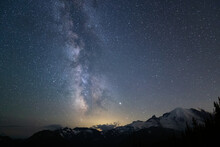Milky Way And Stars In The Night Sky Over Mt. Rainier National Park, Washington