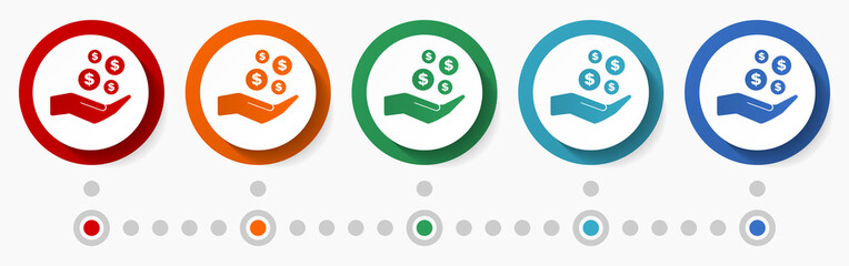 Aufkleber - Bank, money, business concept vector icon set, flat design colorful buttons, infographic template in 5 color options