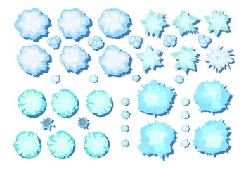 Wall Mural - set of winter trees for landscape top view. snowy frosty nature in cold season. from high. great col