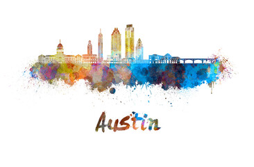 Wall Mural - Austin skyline in watercolor