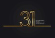 31 Years Anniversary logotype with golden colored font numbers made of one connected line, isolated on black background for company celebration event, birthday
