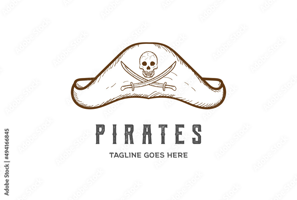 Vintage Retro Pirates Sailor Hat with Sword And Skull Emblem Logo ...