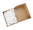 © New Africa - Cardboard box with styrofoam cubes isolated on white, top view