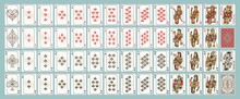Poker Playing Cards Designs, Full Deck For Casino Game. King, Queen, Jack, Ace And Joker. Diamonds, Hearts, Spades And Clubs Card Vector Set