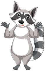 Poster - Cute cartoon raccoon standing on white background