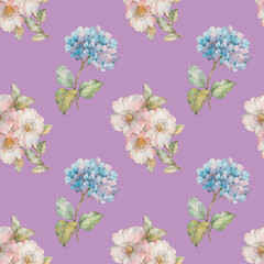  Raster texture of watercolor flowers for design. Delicate watercolor flowers collected in a seamless pattern for textiles, wrapping paper, scrapbooking and wallpapers.