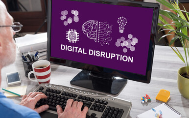 Wall Mural - Digital disruption concept on a computer