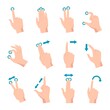 © Tartila - Hand gestures for smartphone, tablet ot laptop interactive touchscreen. Finger swipe, touch, zoom, drag and rotate phone screen vector set
