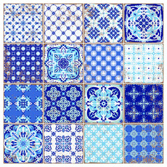 Naklejka na meble Traditional ornate portuguese tiles azulejos. Vintage pattern for textile design. Geometric mosaic, majolica. Seamless geometric pattern. Vector decorative background. Vintage floral pattern.