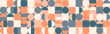 Trendy Vector Abstract Geometric Background With Circles In Retro Scandinavian Style, Cover Pattern Seamless. Graphic Pattern Of Simple Shapes In Pastel Colors, Abstract Mosaic.
