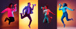 © master1305 - Collage with portraits of different multi ethnic male and female models on multicolored background in neon light. Concept of emotions, sales, news, ad