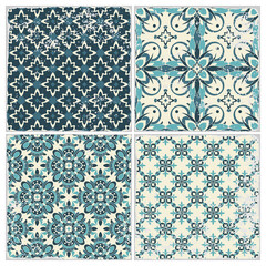  Traditional ornate portuguese tiles azulejos. Vintage pattern for textile design. Geometric mosaic, majolica. Seamless geometric pattern. Vector decorative background. Vintage floral pattern.