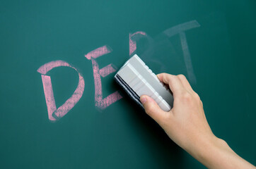 Wall Mural - Hand erasing word debt on background