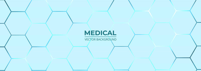 light blue abstract wide medical background science concept with hexagonal structure grid. vector il