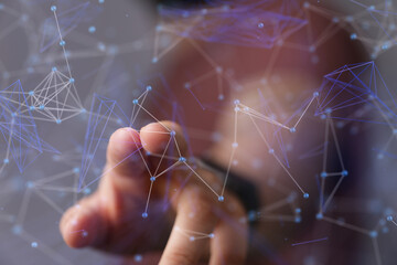 network holding in hand 3d connection data