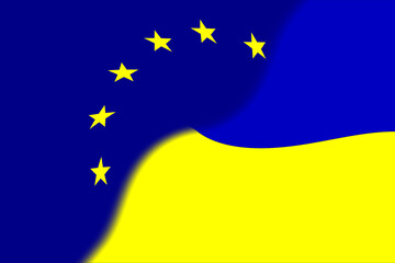 Wall Mural - European Union (EU) and Ukraine. European Union flag and Ukraine flag. Concept of aid, association of countries, political and economic relations. Ukraine and European Union. OTAN-NATO flag.