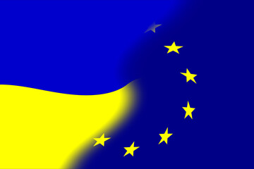 Wall Mural - European Union (EU) and Ukraine. European Union flag and Ukraine flag. Concept of aid, association of countries, political and economic relations. Ukraine and European Union. OTAN-NATO flag.