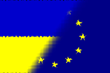 Wall Mural - European Union (EU) and Ukraine. European Union flag and Ukraine flag. Concept of aid, association of countries, political and economic relations. Ukraine and European Union. OTAN-NATO flag.