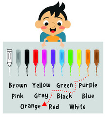 Wall Mural - Cute kid and color matching activity