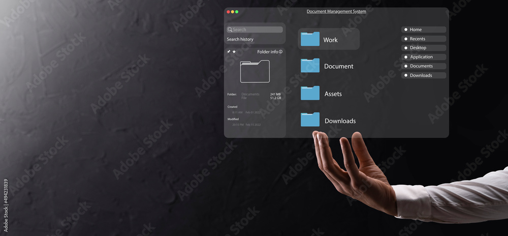 Document management concept. Virtual screen icons Document Management ...