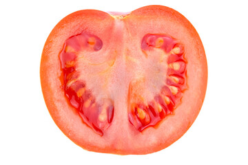  Piece of cut fresh tomato isolated on white background. Top view