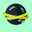 Barbell and tape measure. Sports and diet. Gym. Health. Vector illustration, symbol of health, sports, proper nutrition