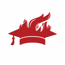 Hot Education Vector Logo Design. Graduation Caps With Fire Icon Vector Design.