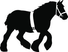 Trotting Draft Horse Stallion Silhouette Illustration, Danish Horse Breed Jyde