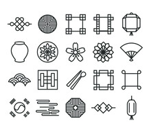 Korea Traditional Pattern Outline Icon Collection. Linear Symbol Vector Illustration Collection. Thin Line 640x640 Pixels.