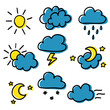 Set of color hand drawn weather forecast icons
