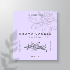 Wall Mural - aroma candle vector label template. vanilla spice scent from local purveyors advert design. ink styl