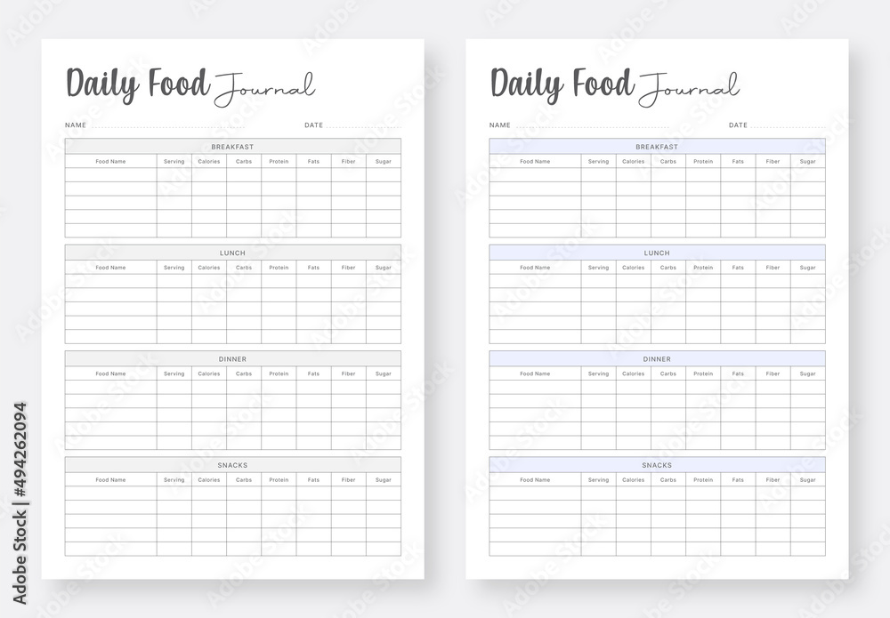 printable-food-journal-template-daily-food-planner-template-minimal-planner-pages-template-stock-vector-adobe-stock for Daily Food Journal Printable Free Printable Food Journal Template. Daily Food Planner Template. Minimal planner pages template. Stock Vector | Adobe Stock for Daily Food Journal Printable Free