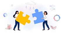 Finding Common Ground Search For Opinion Compromise Concept Cooperation And United Partnership Mentorship Guidance And Leadership Empathy And Communication Face To Face Heads Vector Flat Illustration