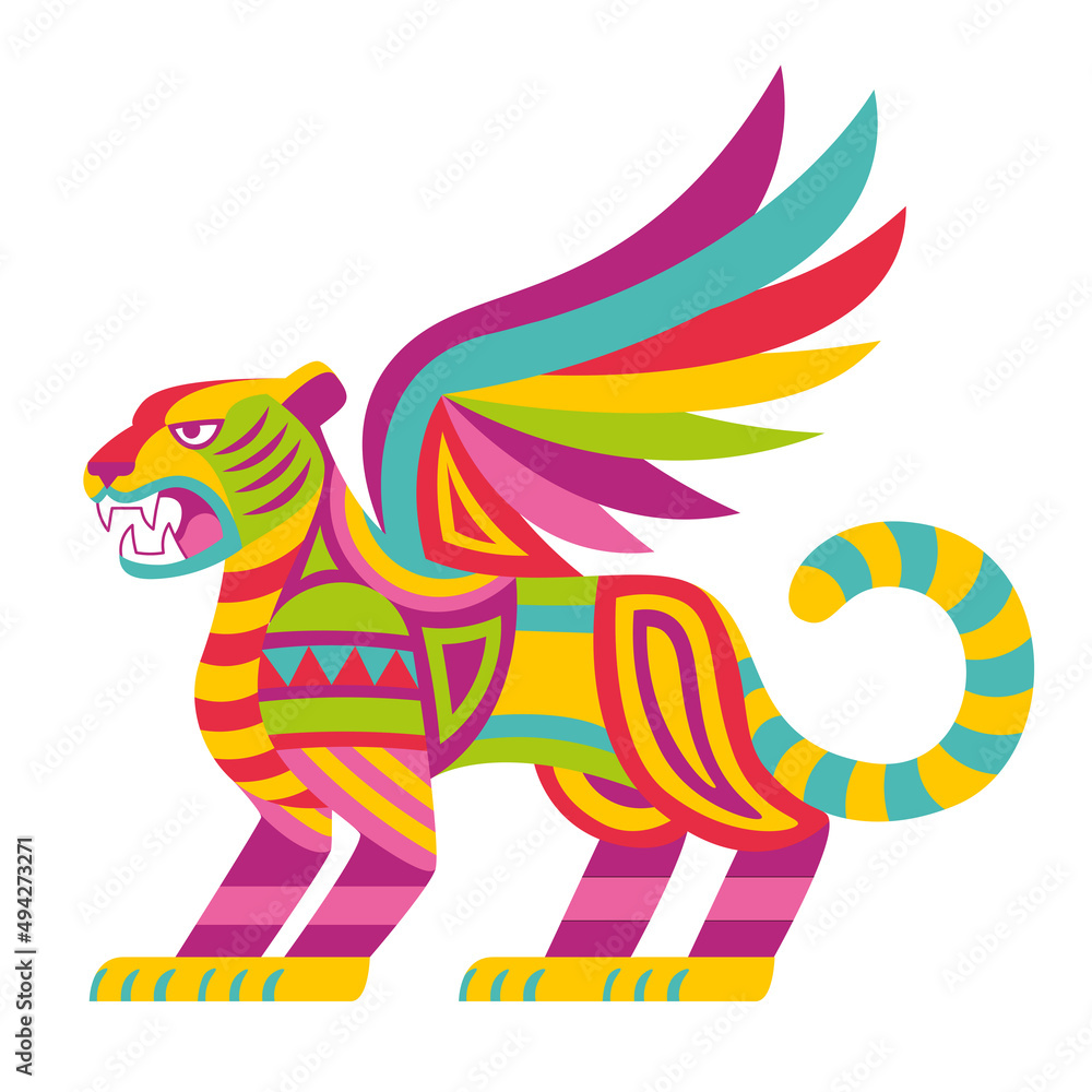 Vector de Stock Isolated colored tiger with wings alebrije mexican ...