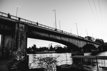  Pedro de Valdivia bridge and Calle-calle river in the afternoon, Valdivia, Chile (in black and white)