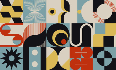 Bauhaus Inspired Graphic Pattern Artwork Made With Abstract Vector Geometric Shapes