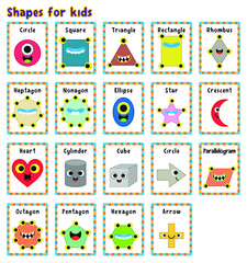 Creatures flash cards on the theme of shapes for children