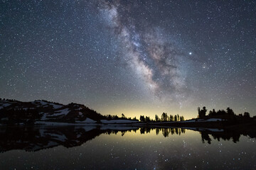 The Milky Way over Emerald Lake in Lassen Volcanic National Park, California