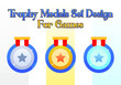Set of Game rating icons with medals.Game Medal design. Vector Illustration, Vector round assets for game design.Award vector illustration. Medal set design for games. Achievement level set design.