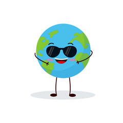 Canvas Print - Cute planet earth character. Cartoon planet emoji collection. Earth Day card vector illustration